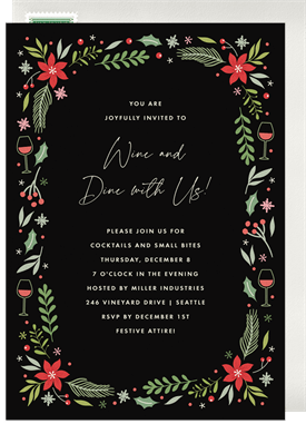 'Festive Floral Border' Business Holiday Party Invitation