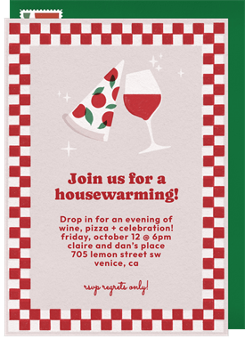 'Retro Pizza Night' Housewarming Party Invitation