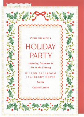 'Classic Holly Border' Holiday Party Invitation