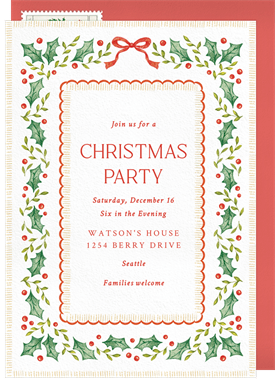 'Classic Holly Border' Christmas Party Invitation