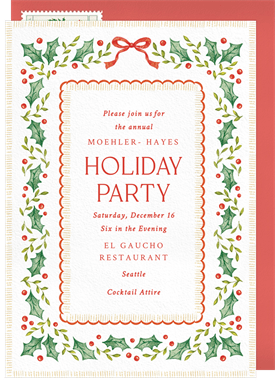 'Classic Holly Border' Business Holiday Party Invitation