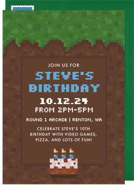 'Pixel Block' Kids Birthday Invitation