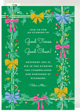 'Vibrant Bows' Holiday Party Invitation