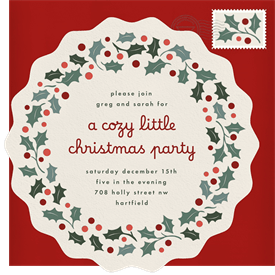 'Letterpress Holly Wreath' Christmas Party Invitation