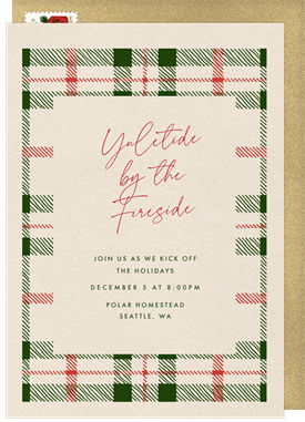 'Sketched Plaid Border' Holiday Party Invitation