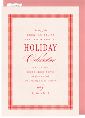 'Dainty Preppy Plaid Border' Business Holiday Party Invitation