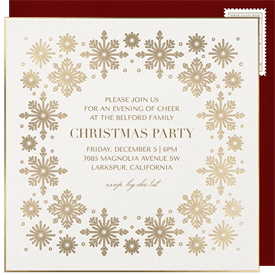 'Gilded Snowflake Border' Christmas Party Invitation