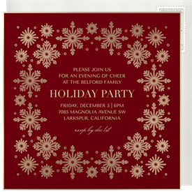 'Gilded Snowflake Border' Holiday Party Invitation