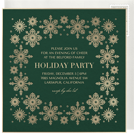 'Gilded Snowflake Border' Holiday Party Invitation