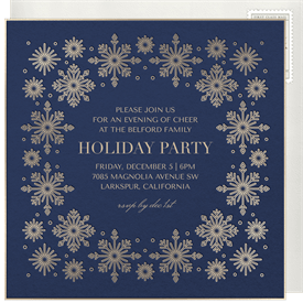 'Gilded Snowflake Border' Holiday Party Invitation