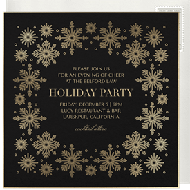 'Gilded Snowflake Border' Holiday Party Invitation