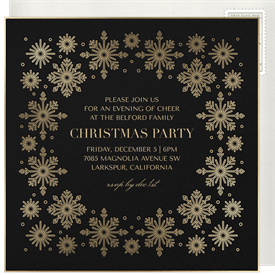 'Gilded Snowflake Border' Christmas Party Invitation