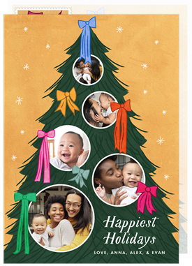 'Retro Bow Tree' Christmas Greetings Card