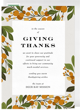 'Botanical Berry Sprigs' Business Thanksgiving Card