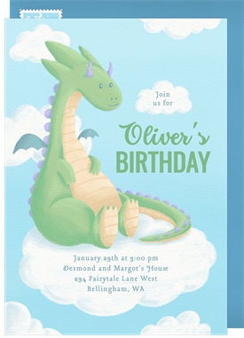 'Cute Dragon' Kids Birthday Invitation