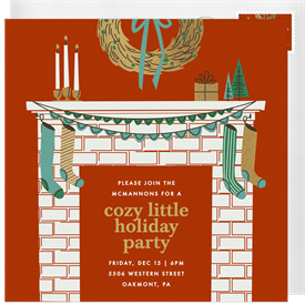 'Cozy Mantle' Holiday Party Invitation