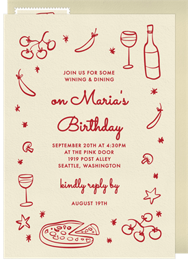 'Pizza Night Whimsy' Adult Birthday Invitation