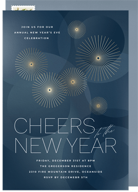 'Gilded Fireworks' New Year's Party Invitation