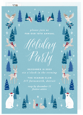 'Adorable Woodland Animals' Holiday Party Invitation