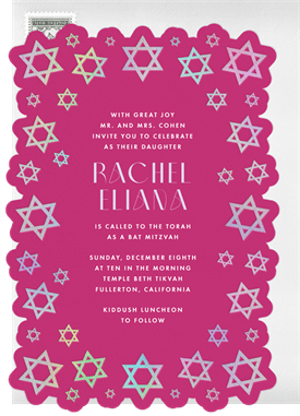 'Holographic Stars' Bat Mitzvah Invitation