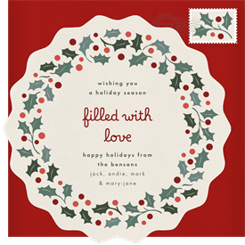 'Letterpress Holly Wreath' Holiday Greetings Card