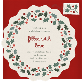 'Letterpress Holly Wreath' Christmas Greetings Card