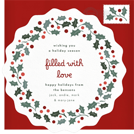 'Letterpress Holly Wreath' Holiday Greetings Card