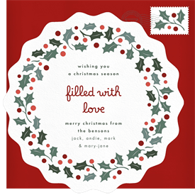 'Letterpress Holly Wreath' Christmas Greetings Card