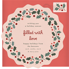 'Letterpress Holly Wreath' Holiday Greetings Card