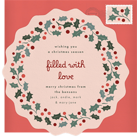 'Letterpress Holly Wreath' Christmas Greetings Card