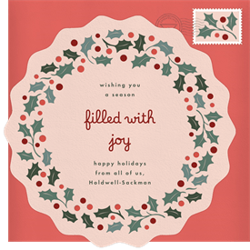 'Letterpress Holly Wreath' Business Holiday Greetings Card