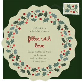 'Letterpress Holly Wreath' Holiday Greetings Card