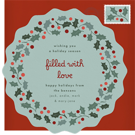 'Letterpress Holly Wreath' Holiday Greetings Card