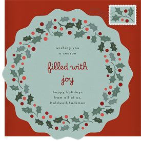 'Letterpress Holly Wreath' Business Holiday Greetings Card