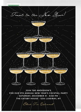 'Dazzling Champagne Tower' New Year's Party Invitation