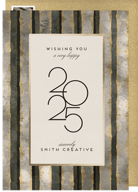 'Gilded Watercolor Stripes' Business New Year's Greeting Card