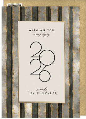 'Gilded Watercolor Stripes' Holiday Greetings Card
