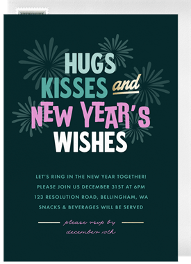 'Hugs Kisses & Wishes' New Year's Party Invitation