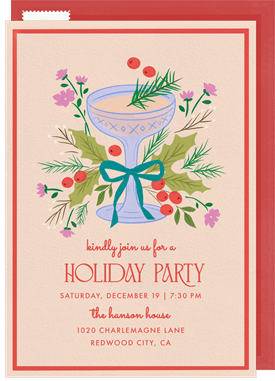 'Festive Champagne Glass' Holiday Party Invitation