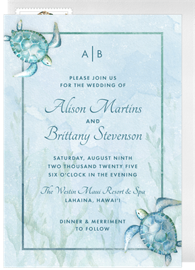 'Watercolor Sea Turtles' Wedding Invitation