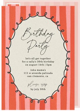 'Stripes and Doodles' Adult Birthday Invitation