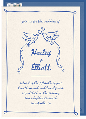 'Handdrawn Lovebirds' Wedding Invitation