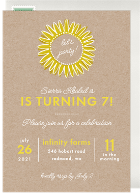 'Crafty Sunflower' Kids Birthday Invitation