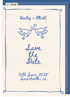 'Handdrawn Lovebirds' Wedding Save the Date