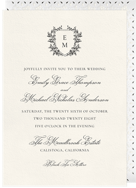 'Vintage Floral Crest' Wedding Invitation