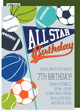 'All Star Pennant' Kids Birthday Invitation