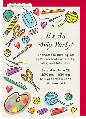 'Arts and Crafts' Kids Birthday Invitation