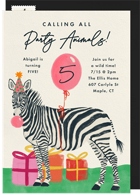 'Party-loving Zebra' Kids Birthday Invitation