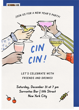 'Cin Cin!' New Year's Party Invitation