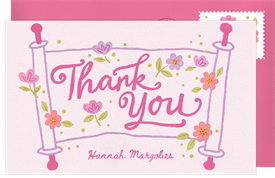 'Floral Torah' Bat Mitzvah Thank You Note